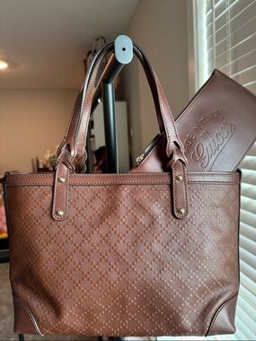 Gucci Brown Diamanté Leather Tote with Matching Pouch